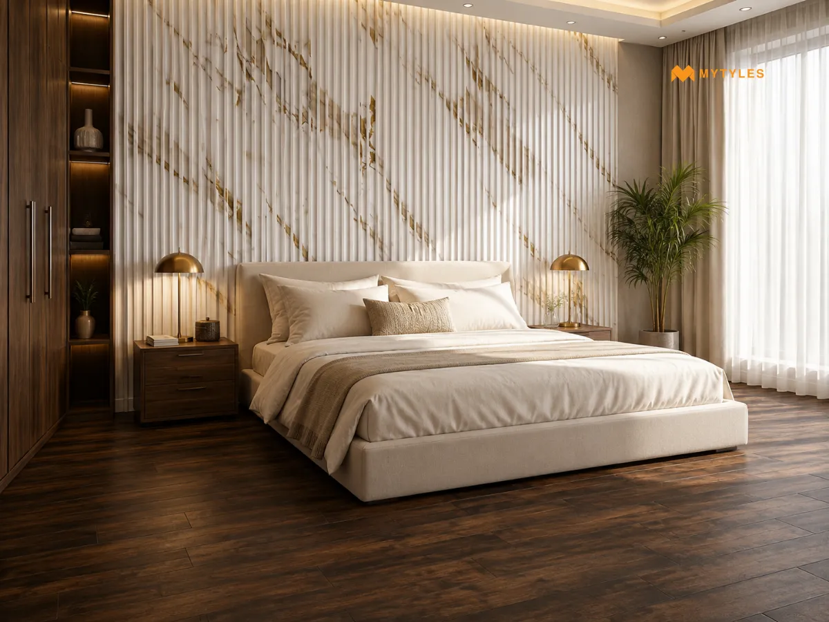 Louver Panel And Wooden Floor Tile in Bedroom